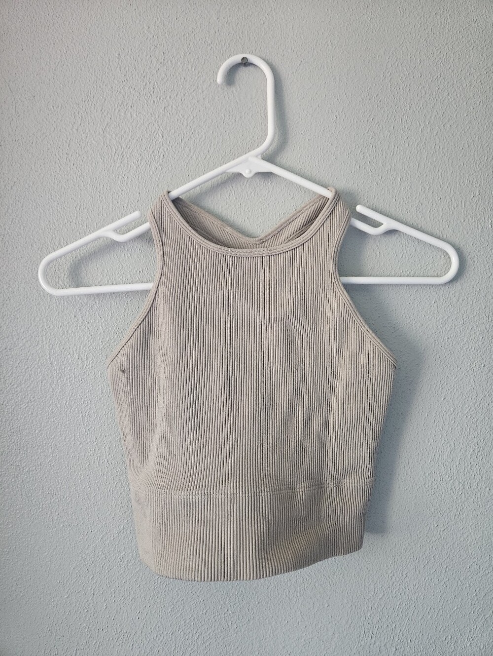Gilly Hicks Ribbed High Neck Crop Tank - Taupe Beige